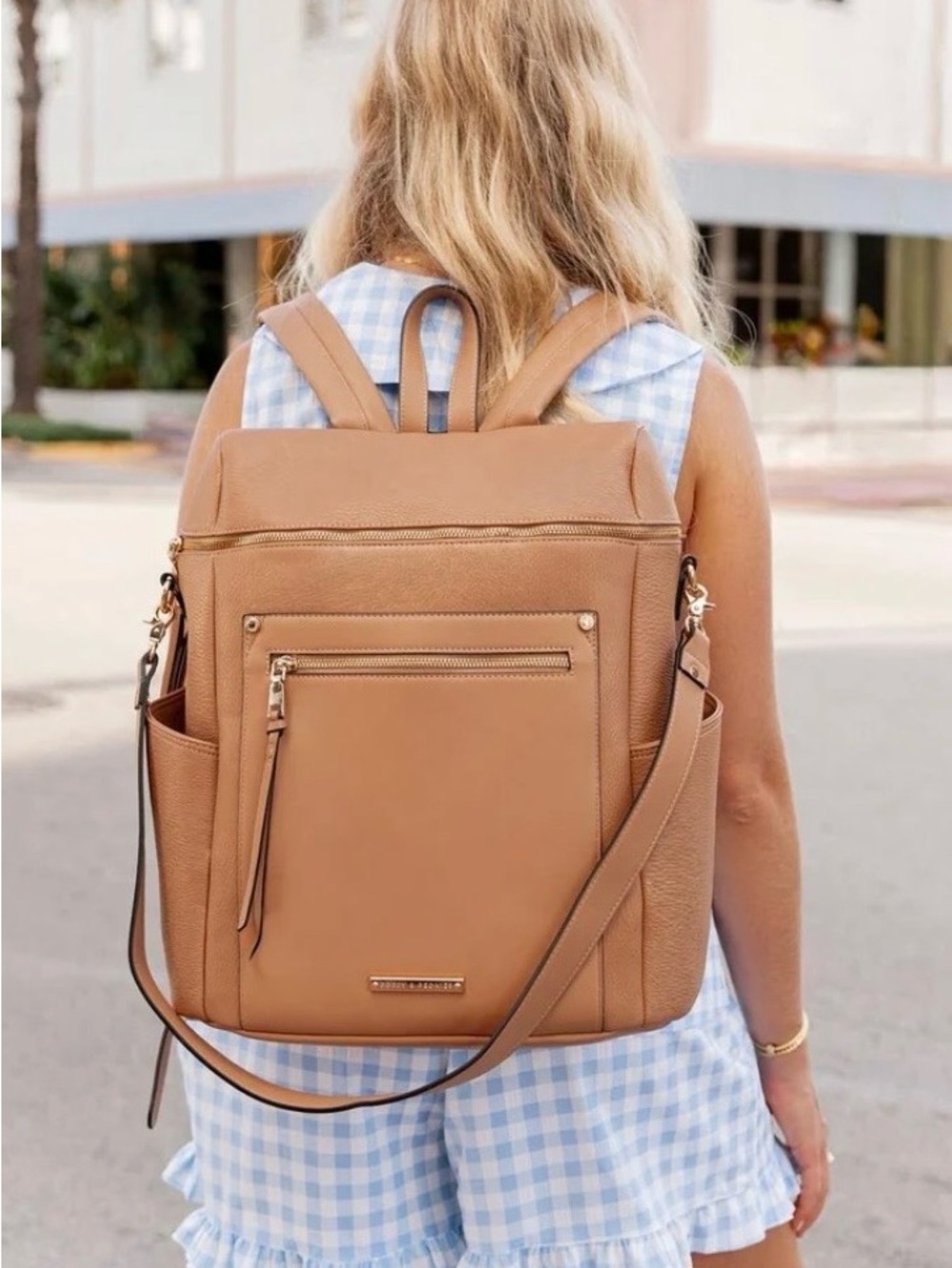 Poppy & Peonies Vegan Leather Commuter Backpack - Mocha Mousse